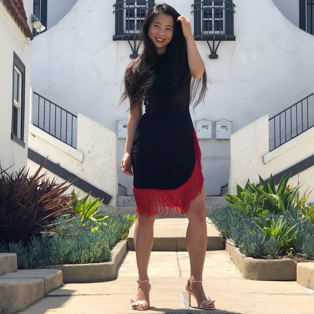 {vintage} salsa fringe dress with shoulder cutouts